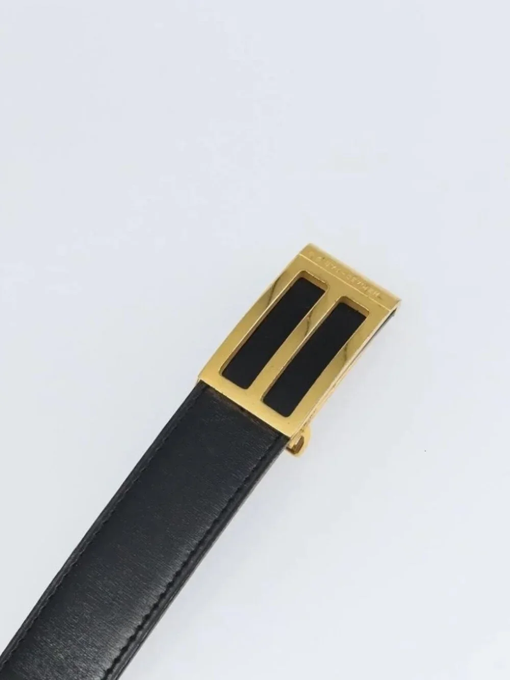 HERMES Belt Leather 44.5" Black Gold Auth - Picture 6 of 11